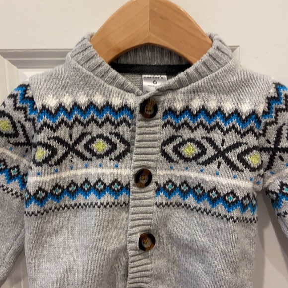 Carter’s Grey, Black, Blue & White Knit Button Up Sweater - Picture 2 of 8